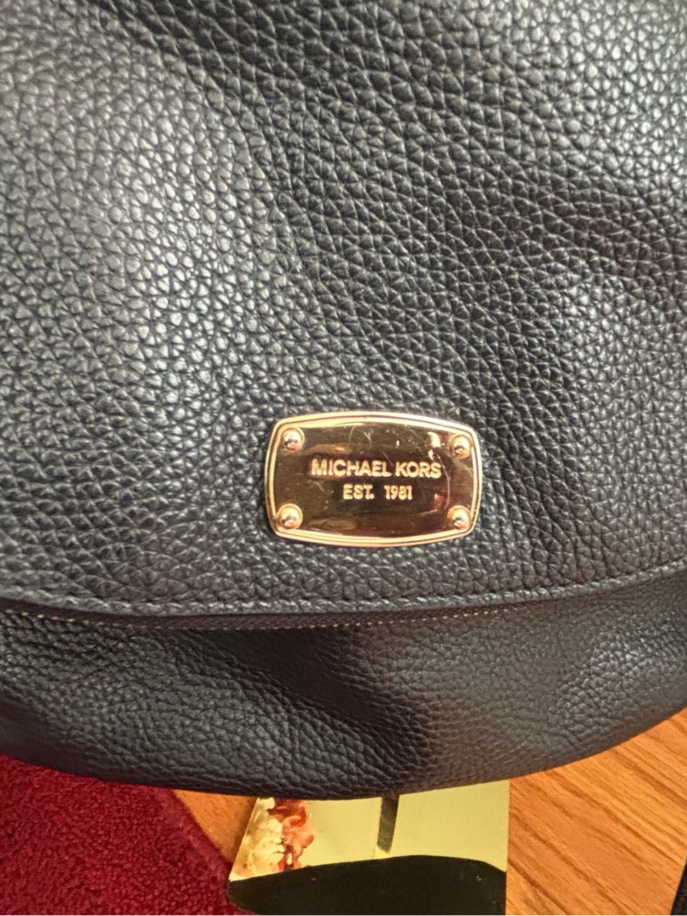 Michael Kors Black Pebbled Leather Tote with Gold Logo Plate - Picture 6 of 13
